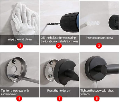 4pcs Matte Black Toilet Paper Holder and Towel Ring Set, Stainless Steel Hand Towel Holder and Towel Hanger with Hardware Pack