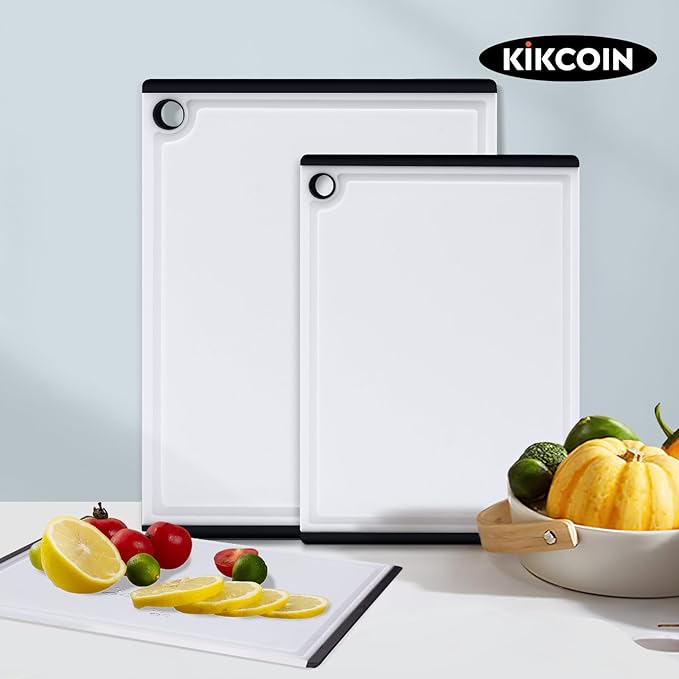 Kikcoin Plastic Cutting Boards for Kitchen, 3-Piece Large Cutting Board Set Dishwasher Safe Chopping Boards with Non-slip Feet and Juice Grooves, White - Image 7