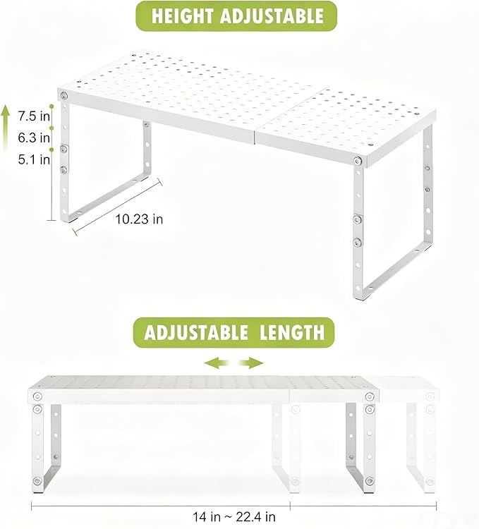 RUILALIFE Expandable Cabinet Organizer Shelf With Adjustable Height, Stackable Kitchen Countertop Organizer Rack, Adjustable Shelf Riser For Kitchen Counter, Pantry, Cupboard, Desk, Tabletop