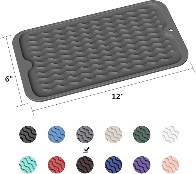 ZLR Silicone Dish Drying Mat for Kitchen Counter, Eco-Friendly Fast Dry Dish Mat, Easy Clean Multi Usage Drying Matt, Heat Resistant Trivet, 6" x 12" Extra Small, Dark Gray - Image 6