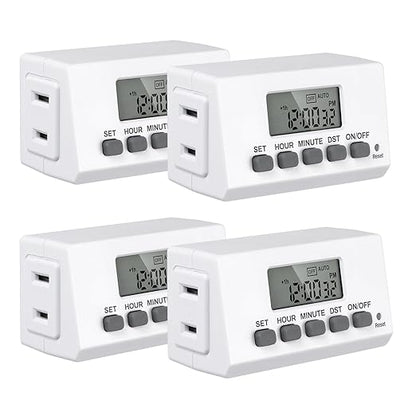 BN-LINK Indoor Digital Timer Outlet,24 Hour Light Timer Easy Programmable,Mini 2 Prong Plug in Timers for Electrical Outlets,Lamps,Fans,2 On/Off Programs,2 Pack,15A/1875W, ETL Listed, 4 Pack