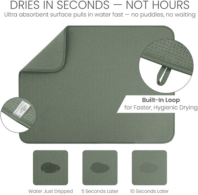 Bellemain XL Dish Mat 24" x 17" ( LARGEST MAT ) Microfiber Dish Drying Mat , Super absorbent ( Green ) - Image 3