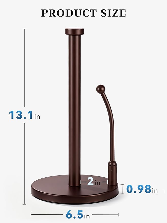 SMARTAKE Paper Towel Holder, Paper Towel Dispenser Standing Weighted Base Non Slip, Spring Arm for Easy Tear, Stainless Steel Paper Towel Holder for Home Kitchen Countertop Tabletop, Bronze - Image 5