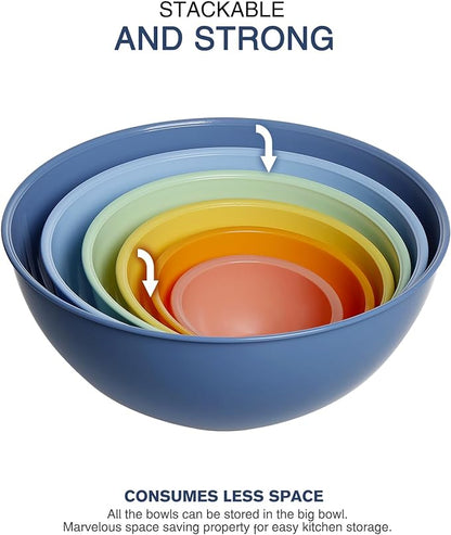 Greentainer Plastic Mixing Bowls with Lids Set for Kitchen, 6 Set Nesting Bowls for Mixing, Baking, Prepping, Cooking and Serving Food, Mixing Bowls Dishwasher, Microwave Safe