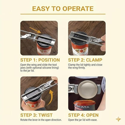 Adjustable Jar Opener –2026 Stainless Steel Can & Bottle Opener for Weak Hands Seniors Up to 4-Inch Lids,Optional Silicone