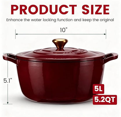 Enameled Cast Iron Dutch Oven - JINCHUFURI 5 Quart Cast Iron Dutch Oven Enameled Oven with Lid for Sourdough Bread Baking, Pre-Seasoned Pot Oven Safe - Image 8