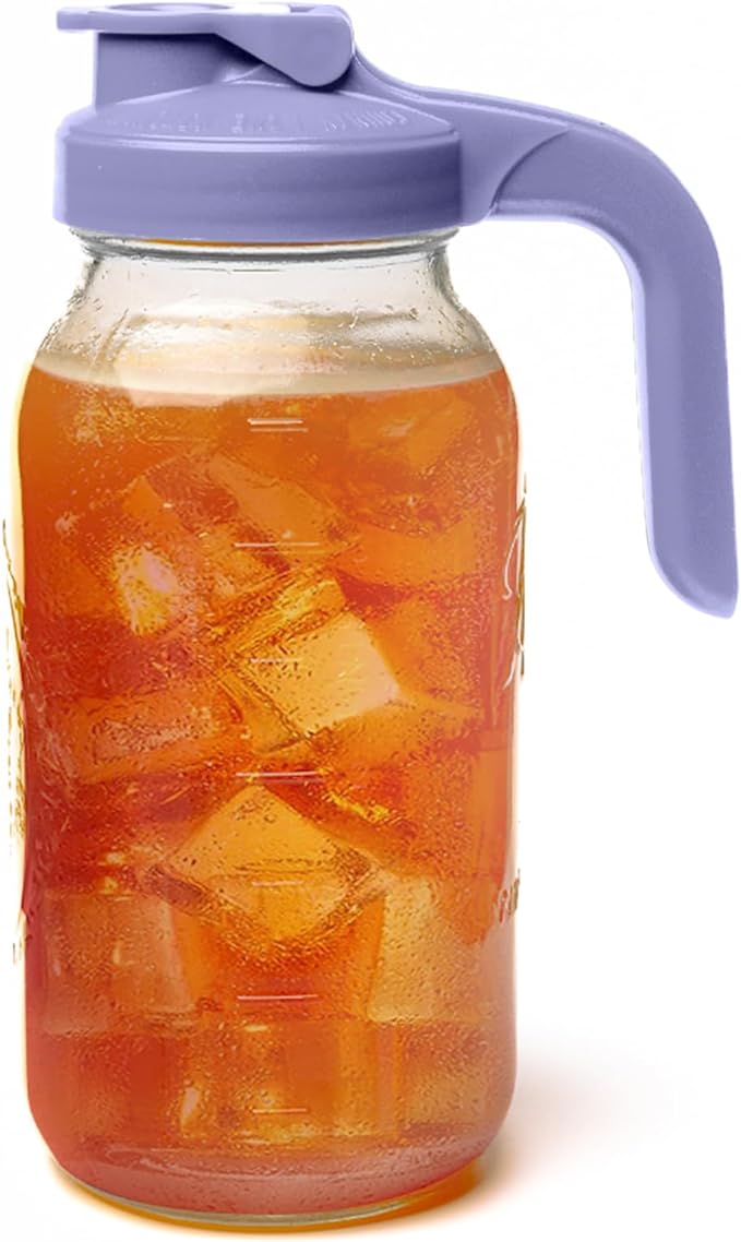 County Line Kitchen Glass Mason Jar Pitcher with Lid - Wide Mouth, 2 Quart (64 oz) - Heavy Duty, Leak Proof - Sun & Iced Tea Pitcher, Cold Brew Coffee, Breast Milk Storage, Water - Lavender by CountyLineKitchen