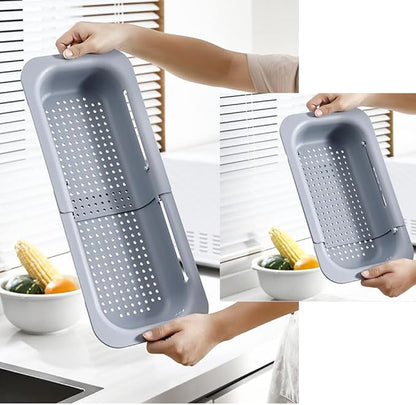 NIWWIN Collapsible Kitchen Colander Strainer, Expandable Over the Sink Colander for Kitchen, Adjustable Silicone Portable Sink Strainer, Foldable Wash Fruits Vegetables Noodle Basket (White)