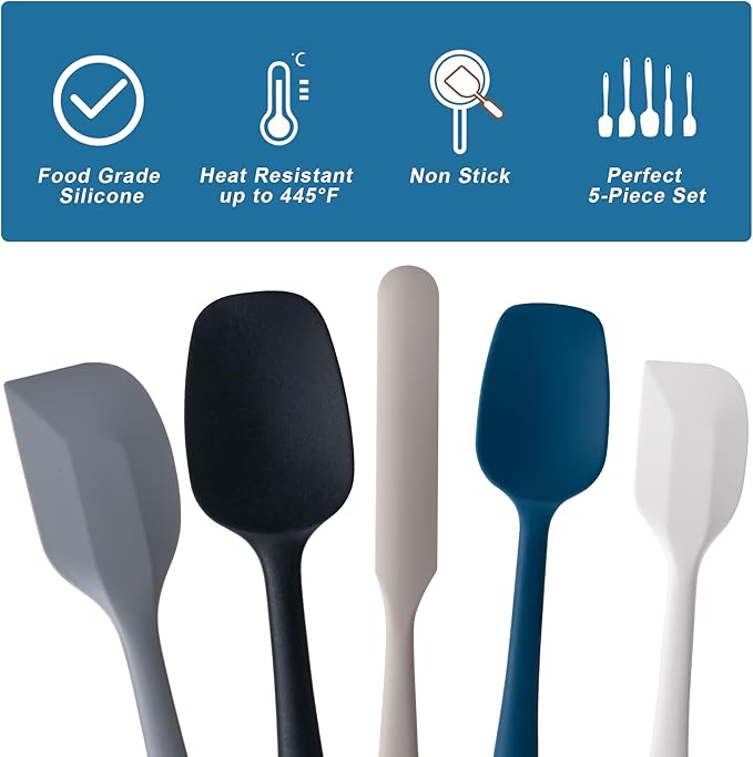 Silicone Spatula Set, 5 Piece Food Grade Rubber Spatulas for Baking, Cooking, and Mixing High Heat Resistant Non Stick Dishwasher Safe BPA-Free (Multicolor2) - Image 3