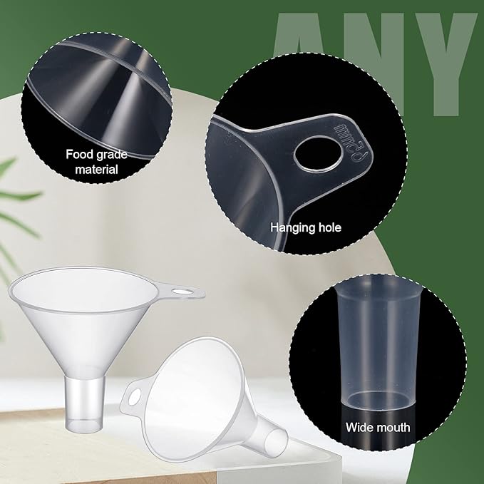 4 Packs Small Plastic Funnel for Filling Small Bottles 2.56 Inch Clear Wide Mouth Plastic Funnel for Filling Water Powder Essential Oils Perfumes Kitchen Bath Garage Use - Image 3