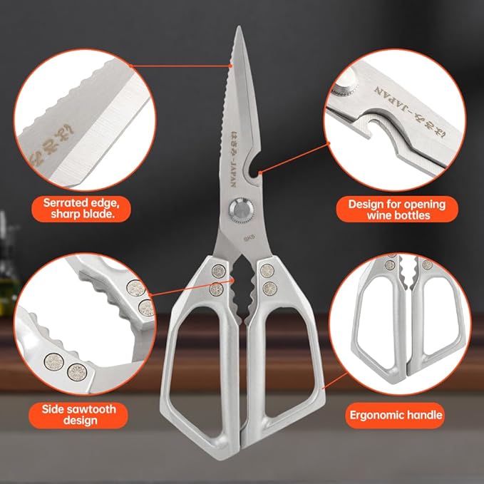 Kitchen Scissors Set Stainless Steel Kitchen Shear Heavy Duty Sharp Poultry Shears Japanese Scissors for Food, Chicken Bones, and Turkey, Dishwasher Safe