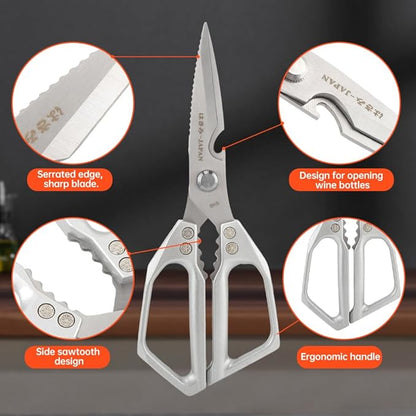 Kitchen Scissors Set Stainless Steel Kitchen Shear Heavy Duty Sharp Poultry Shears Japanese Scissors for Food, Chicken Bones, and Turkey, Dishwasher Safe