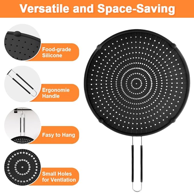 Splatter Screen for Frying Pan, Grease Splatter Guard, Heat-Resistant Splatter Guards for Frying, Silicone Splatter Guard for Everyday Cooking, Dishwasher Safe （16in×12in×0.5in） - Image 4