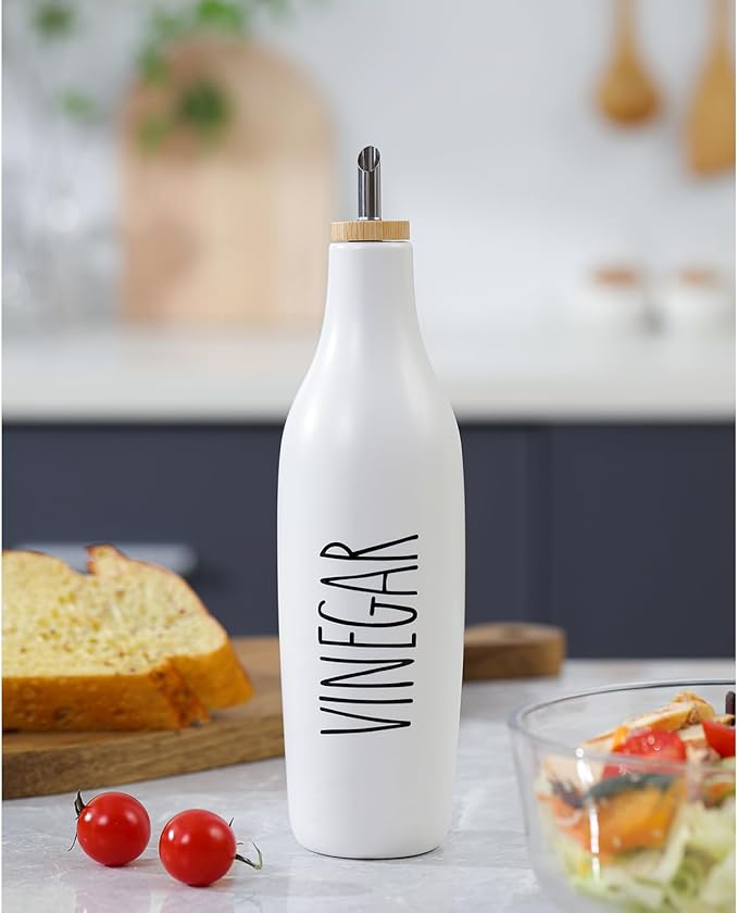HOMCDALY Ceramic Olive Oil Dispenser for Kitchen, Stoneware 16oz Oil and Vinegar Bottles Dispenser, Kitchen Dispenser Bottle for EVOO Vinegar Syrups, Modern Farmhouse Design(W-V) - Image 5