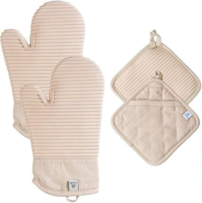 Extra Long Silicone Oven Mitts and Pot Holders Sets | Heat Resistant 500°F BPA-Free Food Grade Silicone Hot Pads & Kitchen Mittens | 4-Piece Set of Oven Gloves & Potholders for Kitchens. by AH+Artisan+Home