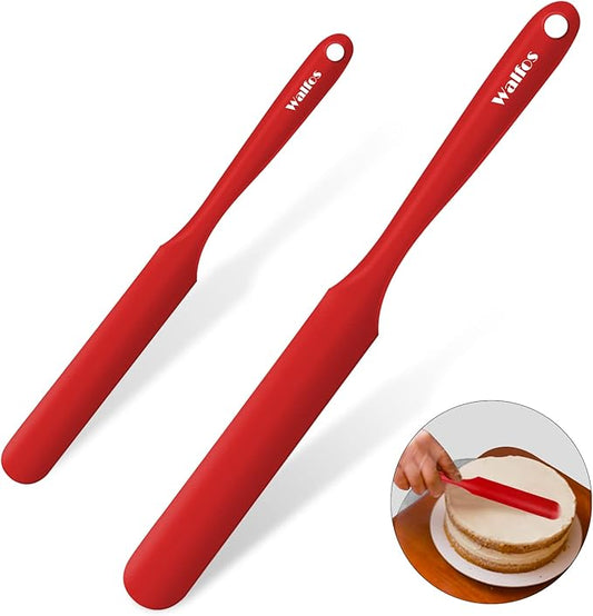 Walfos Silicone Jar Spatula - High Heat Resistant Kitchen Spatulas(450°F）,Cake Cream Butter Spatulas, for Cooking Mixing -BPA Free and Dishwasher Safe Mixing Batter Scraper Spatula, Red(2pcs) by Walfos