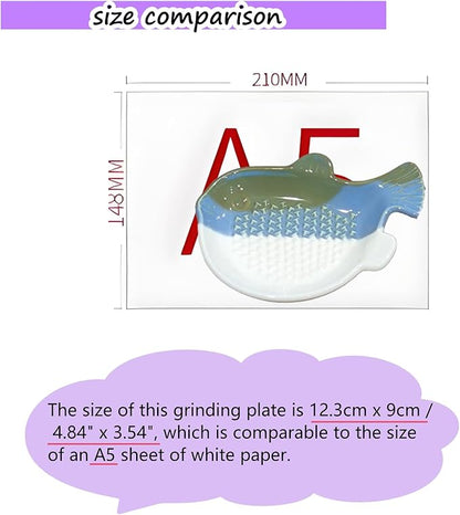 1PCS Ceramic Fish-Shaped Ginger Grater Plate with Cleaning Brush for Kitchen Gadget Ginger Garlic Spices (4.8"x3.5")