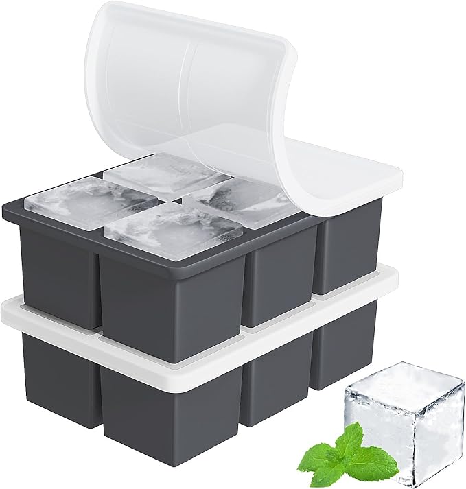Large Ice Cube Tray for Whiskey: FDDBI Silicone Ice Cube Trays with Lid - 2Pack Big Square Old Fashioned Ice Cube Maker for Cocktail - 2inch Huge Cubed Ice Trays for Whisky by FDDBI