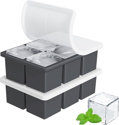 Large Ice Cube Tray for Whiskey: FDDBI Silicone Ice Cube Trays with Lid - 2Pack Big Square Old Fashioned Ice Cube Maker for Cocktail - 2inch Huge Cubed Ice Trays for Whisky by FDDBI