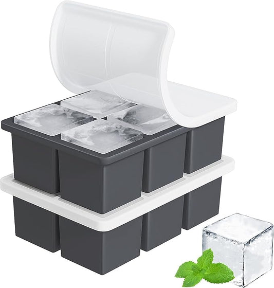 Large Ice Cube Tray for Whiskey: FDDBI Silicone Ice Cube Trays with Lid - 2Pack Big Square Old Fashioned Ice Cube Maker for Cocktail - 2inch Huge Cubed Ice Trays for Whisky by FDDBI