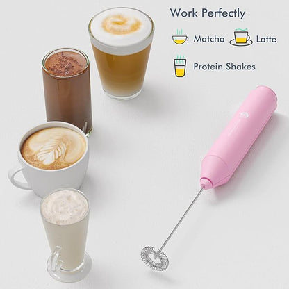 Powerful Milk Frother Handheld Foam Maker, Mini Whisk Drink Mixer for Coffee, Cappuccino, Latte, Matcha, Hot Chocolate, No Stand, Pink - Image 4