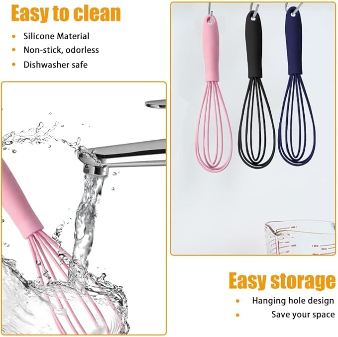 5 Pcs Silicone Mini Whisk - Stainless Steel Dough Whisk, Non Stick Hand Tiny Balloon Wire Whisk, Milk Egg Frother for Blending, Whisking, Beating, Stirring, Baking - Image 6