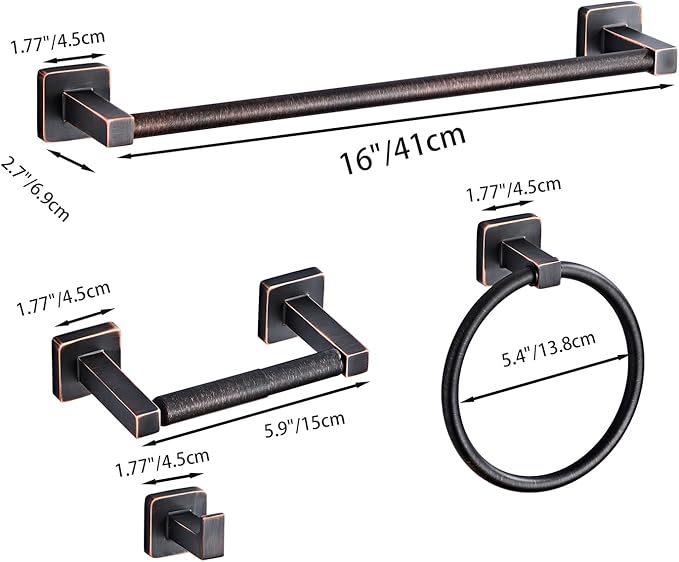Bathroom Hardware Set 4 Pieces,Oil Rubbed Bronze Towel Bar Set Stainless Steel Wall Mounted, Includes 16In Hand Towel Bar, Towel Ring, Robe Towel Hooks,Toilet Paper Holder, Bathroom Towel Rack Set - Image 6
