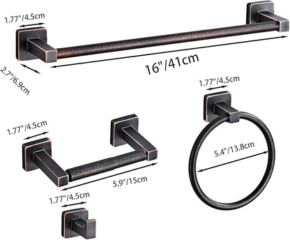 Bathroom Hardware Set 4 Pieces,Oil Rubbed Bronze Towel Bar Set Stainless Steel Wall Mounted, Includes 16In Hand Towel Bar, Towel Ring, Robe Towel Hooks,Toilet Paper Holder, Bathroom Towel Rack Set - Image 6