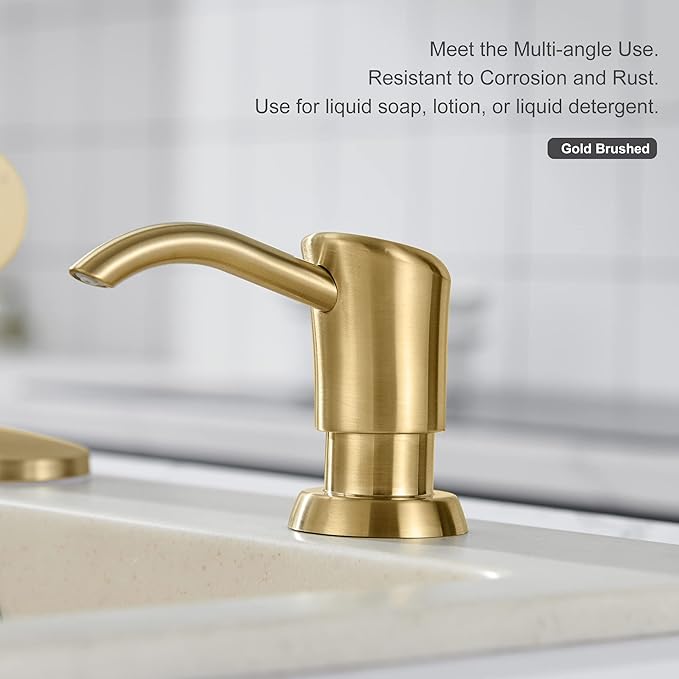 GAGALIFE Built in Sink Soap Dispenser or Lotion Dispenser for Kitchen Sink, Brushed Gold ABS Pump Head, with 17 Ounce Large PET Soap Bottle - Image 8
