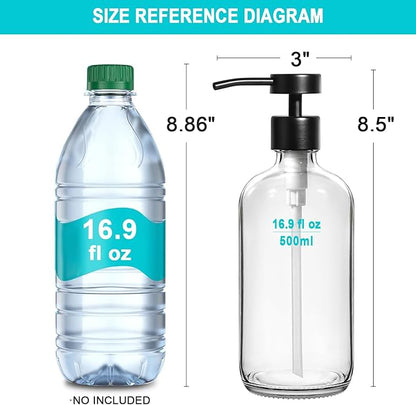 RYTOXILO Clear Soap Dispenser 2 Pack, Glass Soap Dispenser with Stainless Steel Pump, 16.9 Fl oz Refillable Kitchen Hand and Dish Soap Dispensers Set, Modern Clear Soap Lotion Dispensers Bottle - Image 8