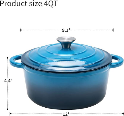 Enameled Cast Iron Dutch Oven - 4QT Pot with Lid,Oven Safe to 500°F,Heavy-Duty Cookware for Sourdough Bread Baking,Braising,Stews,Roasting blue - Image 3