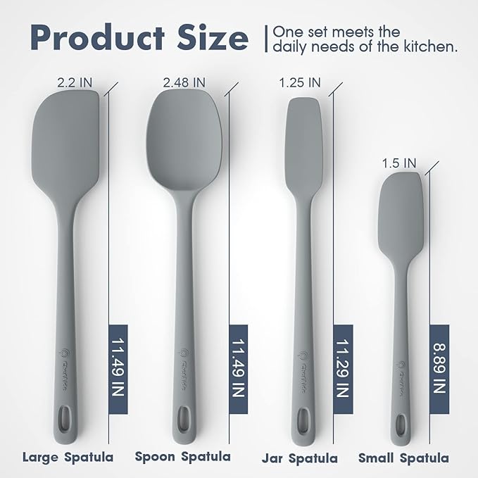 ChefAide 4 Pieces Silicone Spatula Set, Food Grade Rubber Spatula, Upgrade Strong Handle with Ergonomic Grip, Heat Resistant for Nonstick Cookware, Cooking - Image 2