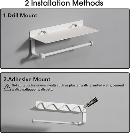 Danpoo White Paper Towel Holder with Shelf Wall Mount, Adhesive Hand Towel Holder for Bathroom, Kitchen Towel Holder - Image 8