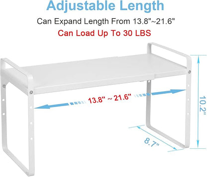 Set of 2 Expandable Cabinet Shelf Organizer, Stackable Kitchen Countertop Shelves Spice Racks, Small Storage Shelf For Cupboard Counter Tabletop, 30 LBS Heavy Duty, Adjustable, 13.8" to 21.6" Long - Image 2