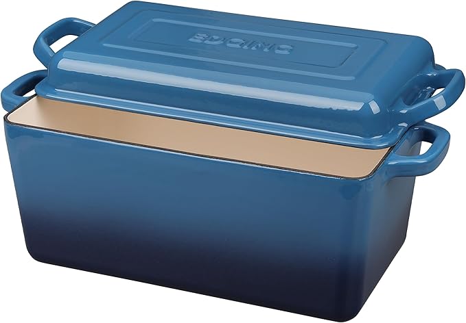 EDGING CASTING Enameled Cast Iron Dutch Oven, Oblong Bread Oven for Sourdough Bread Baking, Baking Pan, Dual Handles, Oven Safe, 4 Quart, Lake Blue
