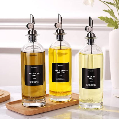 Molimoli Oil and Vinegar Dispenser with Metal Pour Spout, Weighted Pourer, Glass Bottle Dispenser for Kitchen, Olive Oil Cruet, Glass Olive Oil Bottle | 500ml, Set of 2 - Image 8