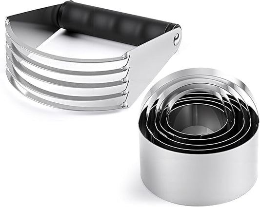 Ninsula Pastry Cutter Set, Stainless Steel Professional Pastry Blender with Biscuit Cutter, Heavy Duty Dough Blender with Soft Grip for Easy Mixing(Black) by Unknown