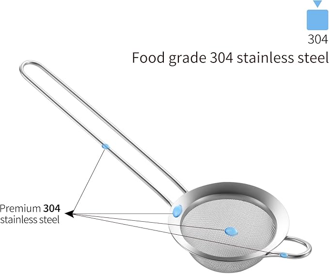 304 Stainless Steel 3.15 inch Fine Mesh Strainers for Kitchen, Colander-Skimmer with Handle, Sieve Sifters for Food, Tea, Rice, Oil, Noodles, Fruits, Vegetable 3inch - Image 2