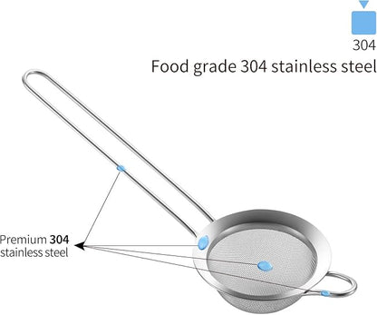 304 Stainless Steel 3.15 inch Fine Mesh Strainers for Kitchen, Colander-Skimmer with Handle, Sieve Sifters for Food, Tea, Rice, Oil, Noodles, Fruits, Vegetable 3inch - Image 2