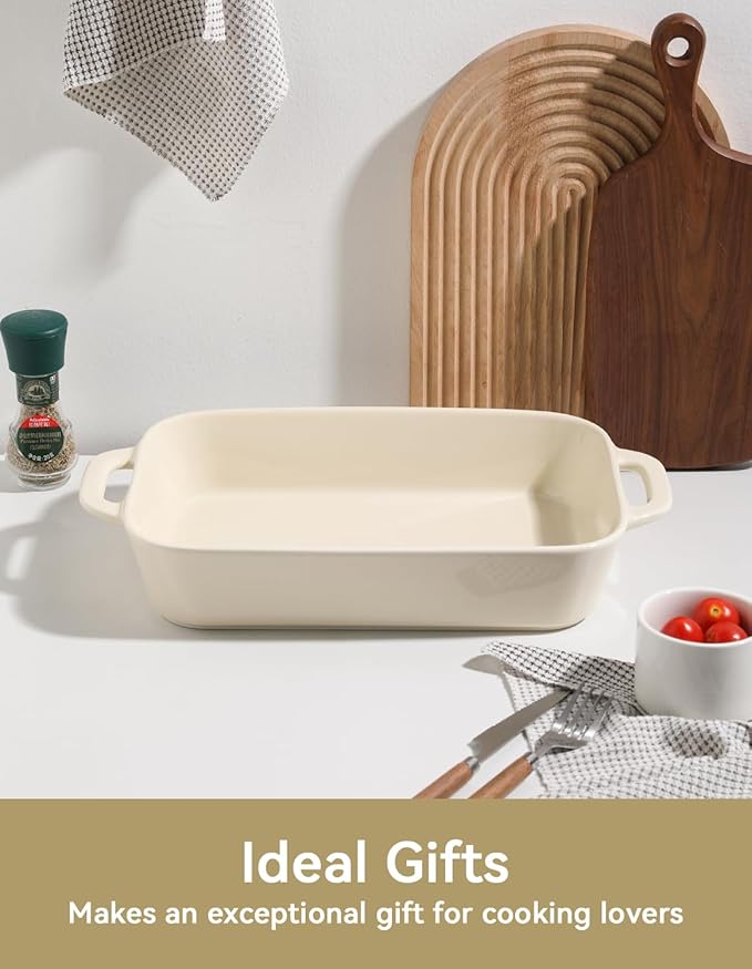 Sweejar Ceramic Bakeware Set, 9x13 Rectangular Baking Dish for Cooking, Kitchen, Cake Dinner, Banquet and Daily Use, Casserole Dishes for Oven Porcelain Baking Pans（Beige) - Image 6