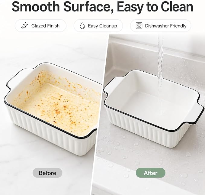 6 Pcs Ceramic Baking Dish, 12 Oz Small Casserole Dish with Handle, Porcelain Bakeware Sets, 5 inch Rectangular Lasagna Pans, Baking Serving Dishes for Casserole, Cakes, Dishwasher Oven Safe - Image 4