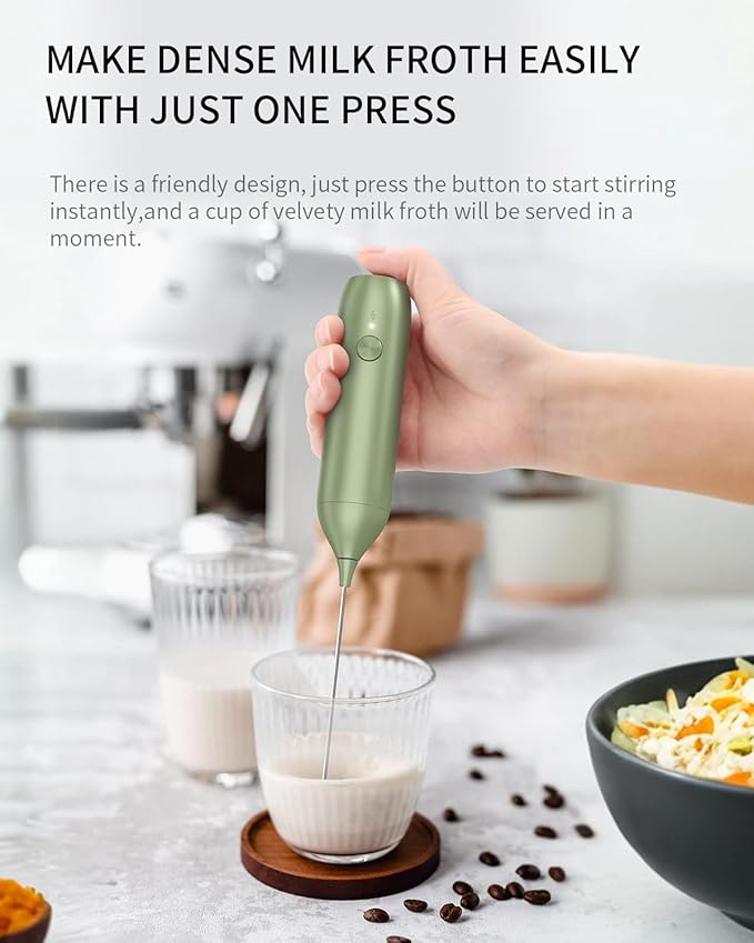 CIRCLE JOY Rechargeable Milk Frother Handheld with Stand, Coffee Frother Wand Drink Mixer with Dual Spring Whisk for Coffee, Cappuccino, Lattes, Frappe, Matcha and Hot Chocolate, Green - Image 5