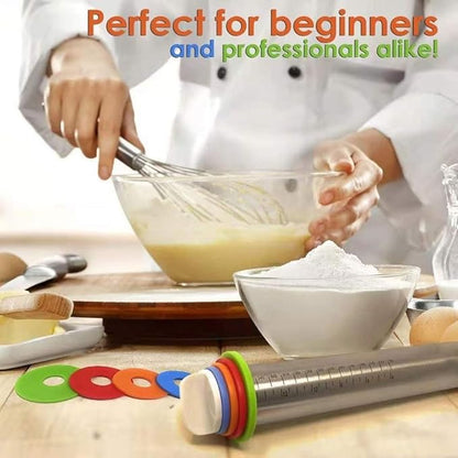 Adjustable Rolling Pin with Thickness Rings for Baking,17" Stainless Steel Dough Roller,Measurement Markings Rolling Pins For Pizza, tortilla,Pie,Pasta,Fondant,Cookies,Perfect for Chefs & Home Bakers - Image 5
