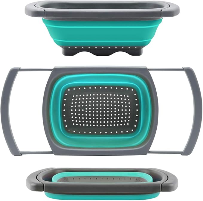 Qimh Colander collapsible, Colander Strainer Over The Sink Vegetable/Fruit Colanders Strainers With Extendable Handles, Folding Strainer for Kitchen,6 Quart by Qimh