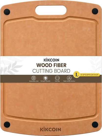 Kikcoin Wood Cutting Board, Cutting Boards for Kitchen Dishwasher Safe Non-slip Chopping Board with Juice Groove, Wood Fiber Composite Cutting Board with Handle, 17.3"*12.8" by Kikcoin