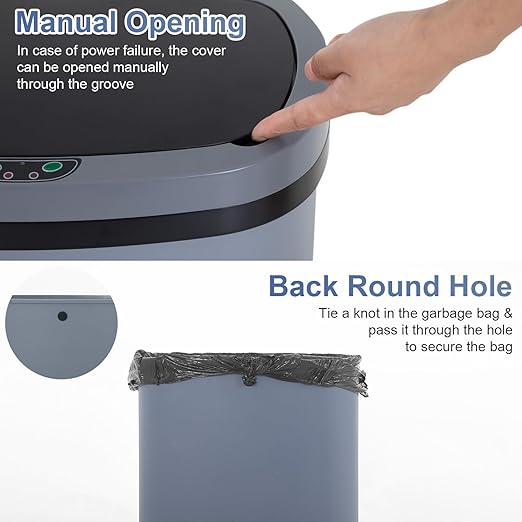 FDW Garbage Can 13 Gallon 50 Liter Kitchen Trash Can for Bathroom Bedroom Home Office Automatic Touch Free High-Capacity with Lid Waste Bin - Image 5