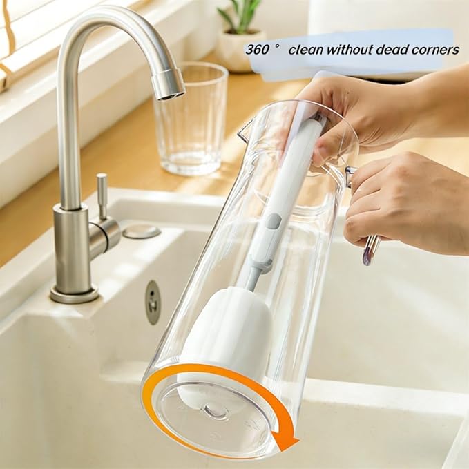 Bottle Brush Long Handle Cup Cleaner Brush Sponge Bottle Scrubber Detachable Handle Portable Sponge Cleaning Brush for Cups Wine Glasses Water Bottles Baby Bottles and Vacuum Flasks (Grey)