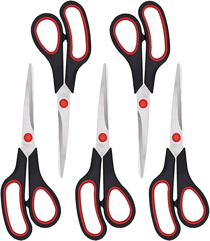 Scissors, Multipurpose office Scissors,8.5 Inch Ultra Sharp Shears, Comfort-Grip Handles Household scissors，Sturdy Sharp Craft Supplies - Pack of 5, Right/Left Hande by Dice+red