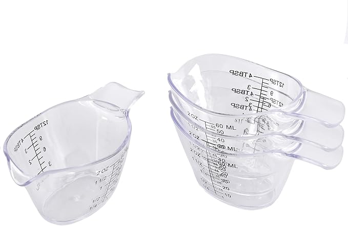 4 Pack Small Measuring Cups, 2oz/60ml Mini Measuring Cup with tsp/Tbsp/oz/ml Markings, Clear Easy-Read Scale for Kitchen, Resin, DIY, Beauty Mixing (4)