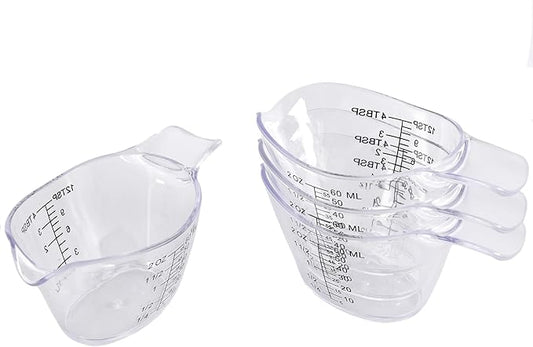 4 Pack Small Measuring Cups, 2oz/60ml Mini Measuring Cup with tsp/Tbsp/oz/ml Markings, Clear Easy-Read Scale for Kitchen, Resin, DIY, Beauty Mixing (4)